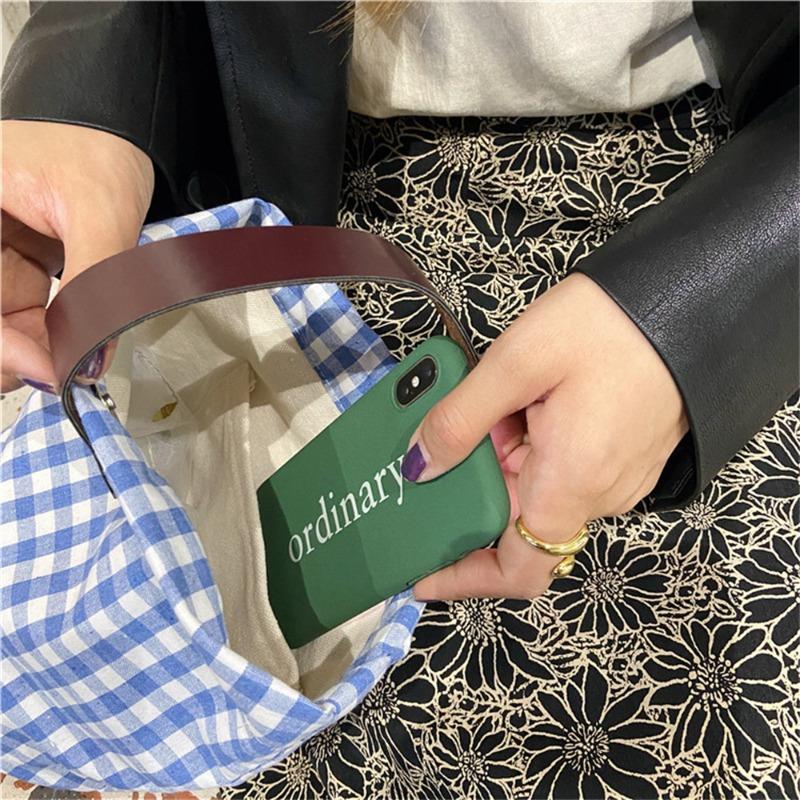 Small fresh plaid canvas bag, portable handbag, bucket bag, women's portable satchel, small bag for work