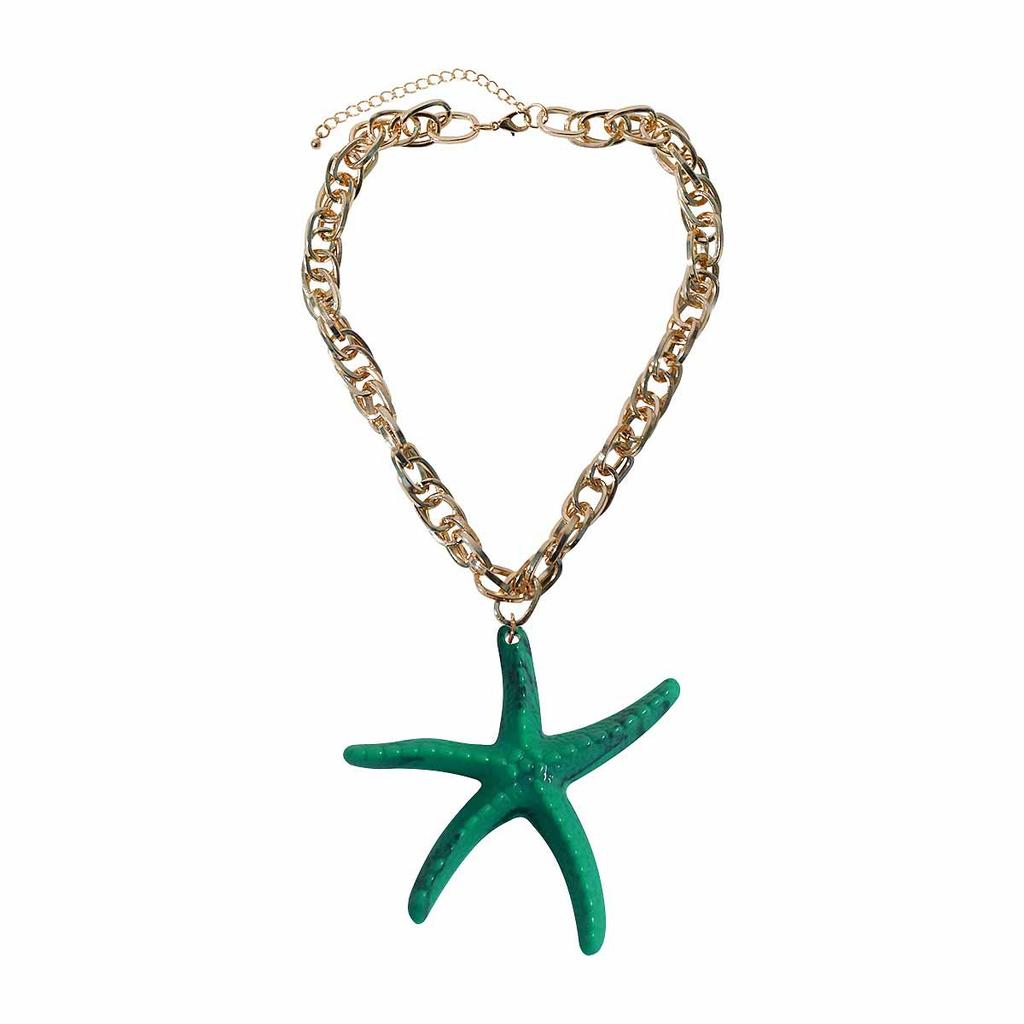 N11181 Fashion Color Resin Starfish Pendant Necklace Seaside Holiday Ocean Series Aluminum Chain Necklace