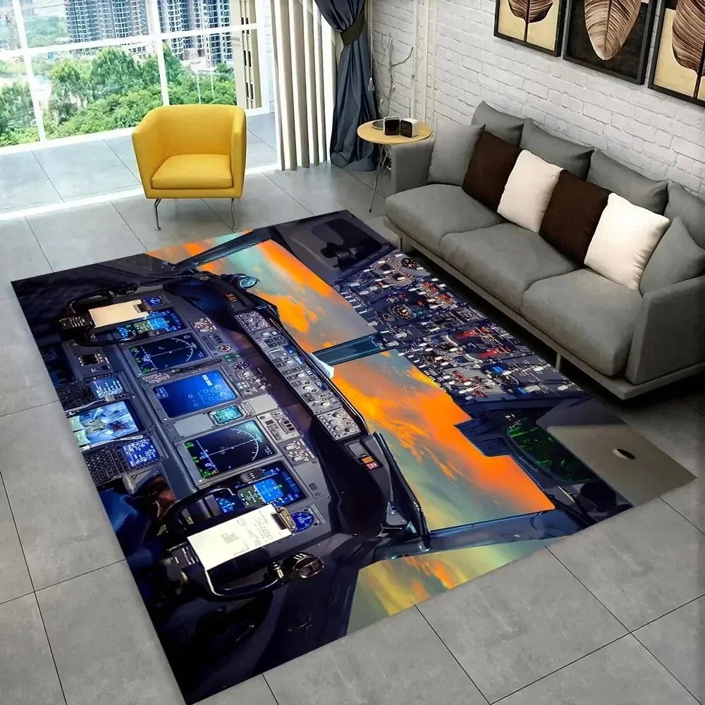 Fighter Aircraft Control Cockpit Cabin Carpet Rug for Home Living Room Bedroom Sofa Doormat Decor,Area Rug Non-slip Floor Mat