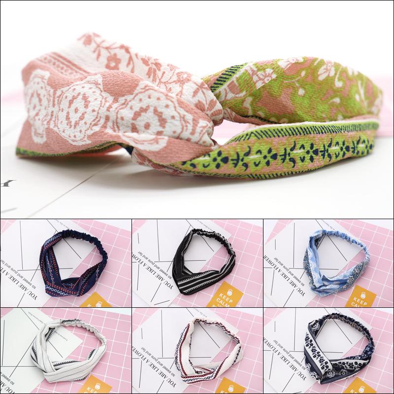 

Bohemian Miao Ethnic Blue & White Porcelain Print Retro Cross Wide Headband