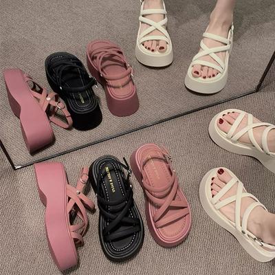 Sandals Women's Outer Wear 2025 Summer New Fashionable Versatile Summer Heightening Platform Muffin Roman Shoes Women Go Out