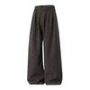 Mens Loose Retro Casual Drooping Straight Long Imitation Wool Trousers