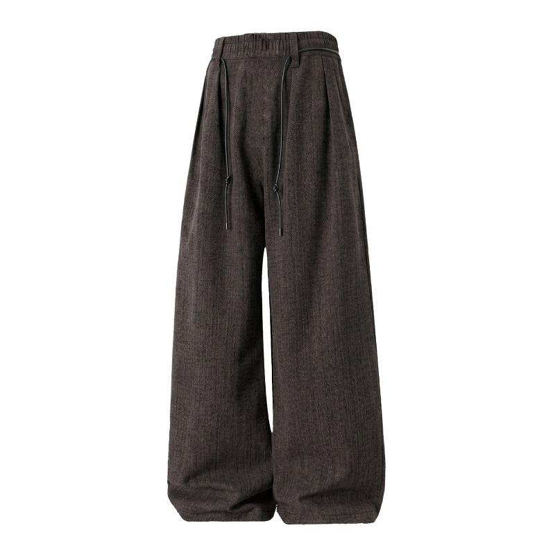 Mens Loose Retro Casual Drooping Straight Long Imitation Wool Trousers