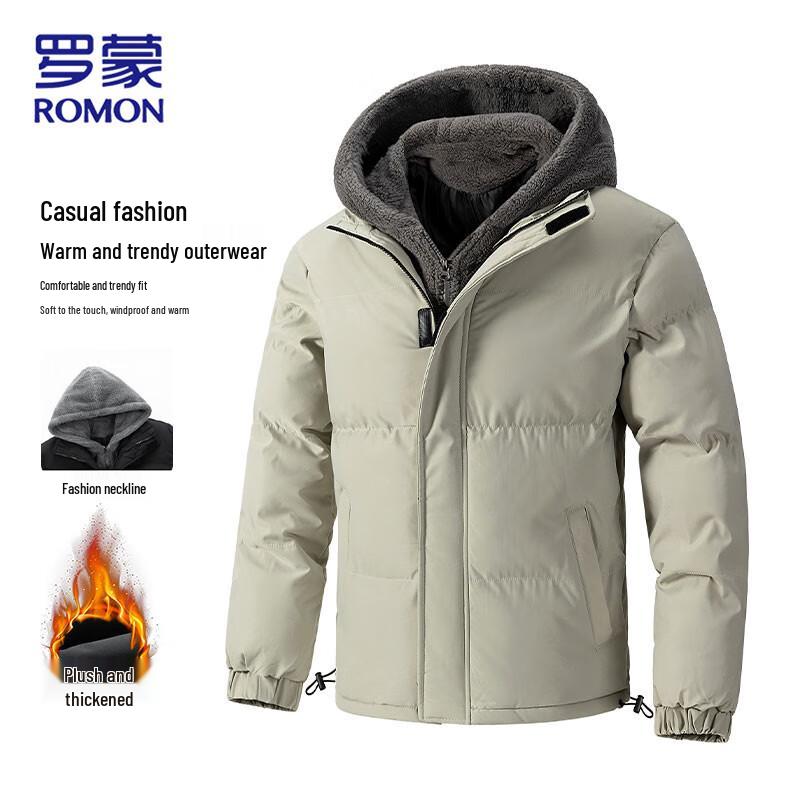 

ROMON Men s Hooded Thickened Fleece-Lined Puffer Jacket 5XL