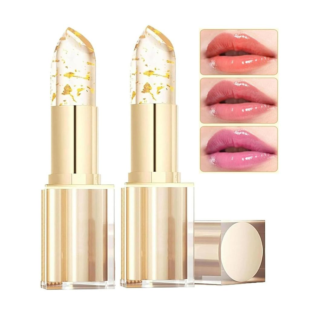 Color Changing Lipstick, Gold Crystal pH Color-Changing Lipstick 24HR Transferproof Lip Gloss,Moisturizing Tinted Lip Balm