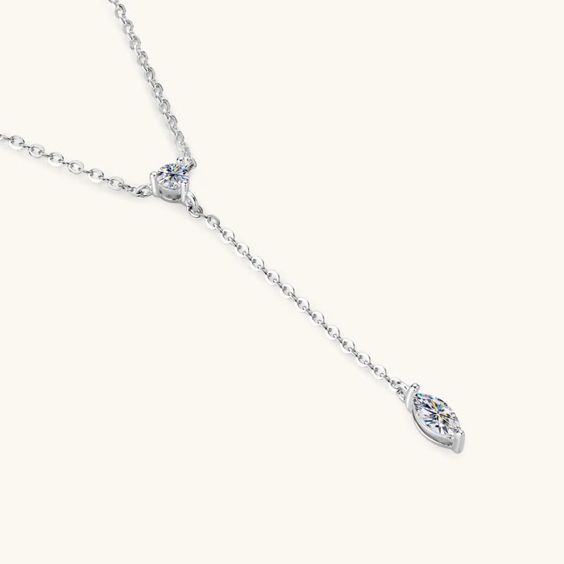 European & American Style Marquise Cut Moissanite Necklace: Women's Niche Design 925 Sterling Silver Clavicle Chain Choker