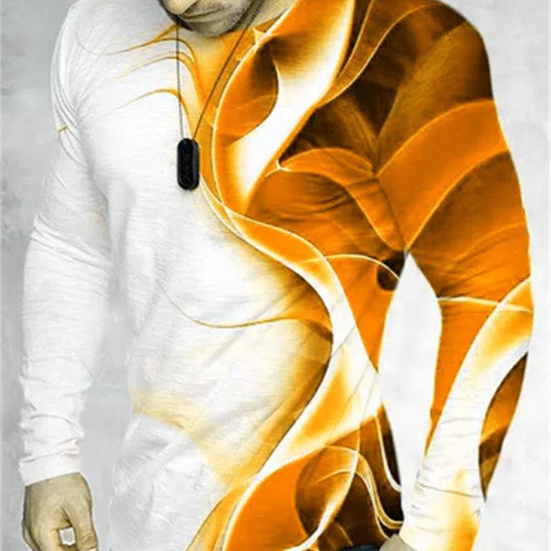 Långärmade Tie-dye Herr Mode T-shirts Vår Höst 3D Gradienttryck Street Style Herr T-shirts 6XL Plus Size Lediga Toppar