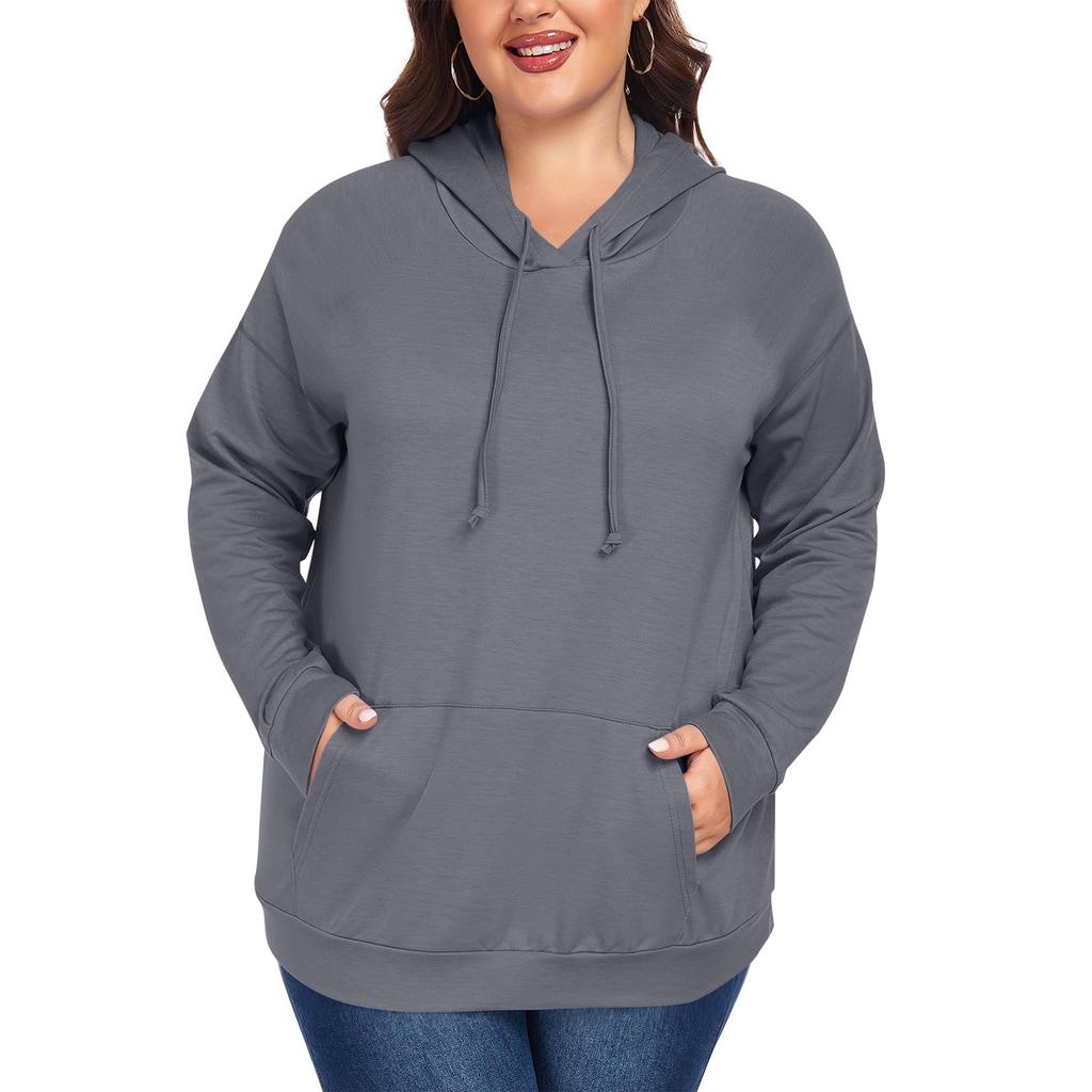 Women's  Casual Large Sized Long Sleeved Hooded Solid Color Sweatshirt