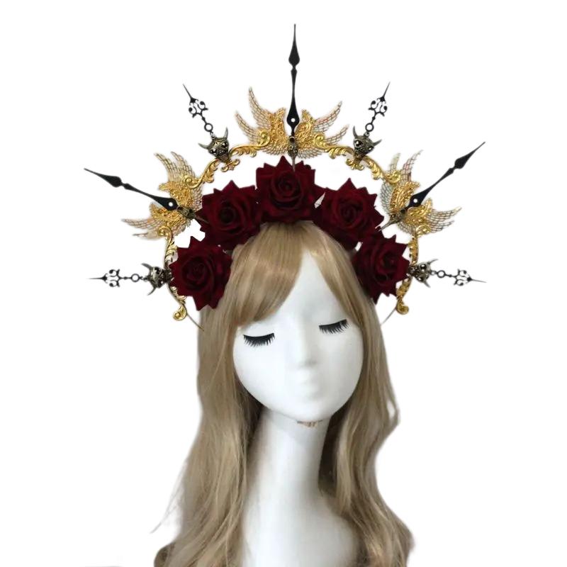 Gothic Lolita Rose Spiked Crown Headpiece Punk Baroque KC Punk Cosplay Costume Hair Accessories Sun Goddess Halo Headband