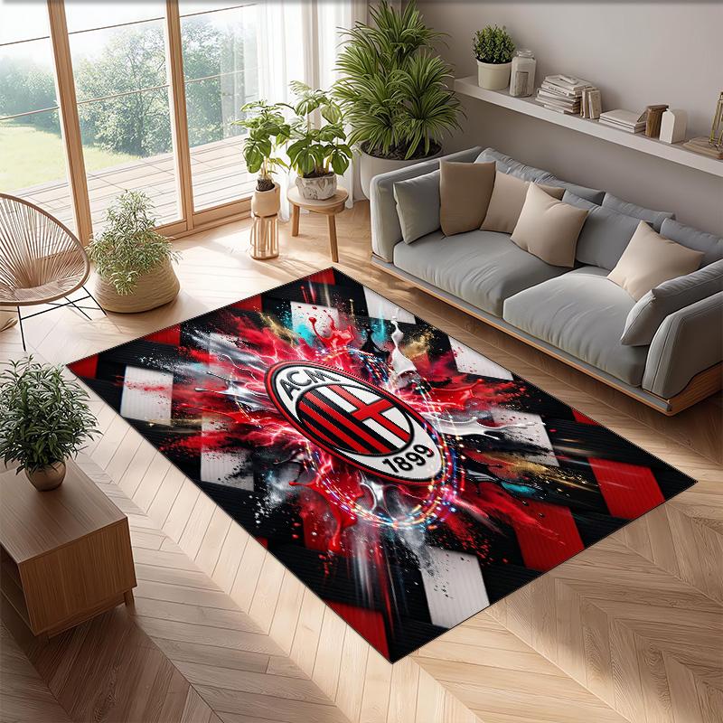 Tappeto in Flanella Stampato AC Milan Antiscivolo Morbido Poliestere Tappeto per Pavimento Tappetino Decorativo da Interno per Camera da Letto Soggiorno Divano Sala Giochi Decorazione Casa