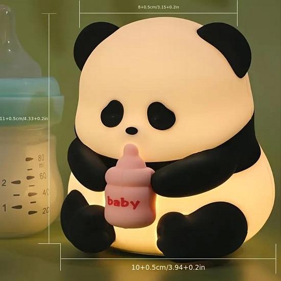Panda Led Night Light With Glasses And Bottle Soft Silicone Animal Lamp, Rechargeable And Portable, Ideal For Nursery, Bedside, And Baby Rooms, Gift