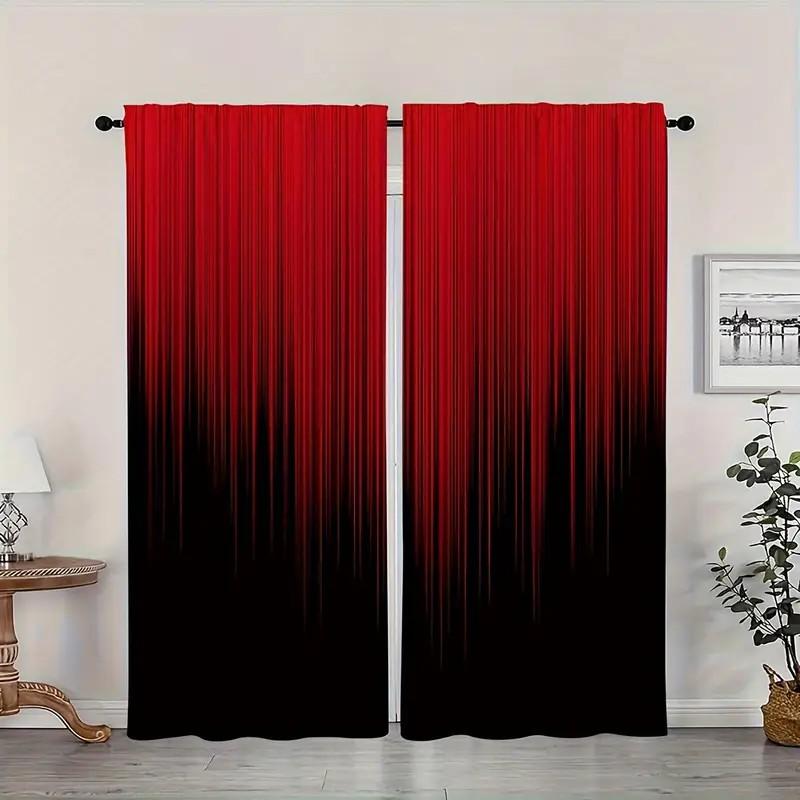JIT 2pcs Abstract Gradient Blackout Curtain   Design Window Drapes   Living Room   Rod Pocket Curtains
