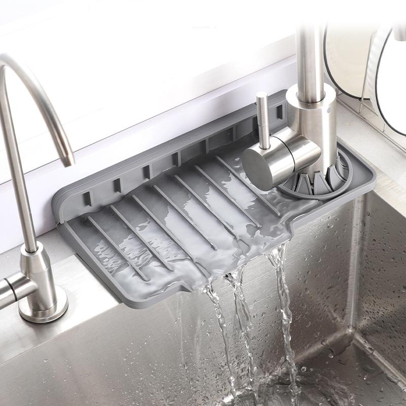 New Silicone Faucet Drain Pad Side Hole Sink Drain Mat Slope Drainage Dishwashing Sink Water Barrier Pad Square Shape