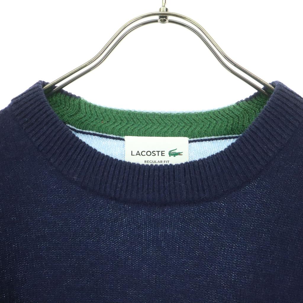 LACOSTE wool One-point logo crazy pattern Long sleeve sweater multicolor Men's Used