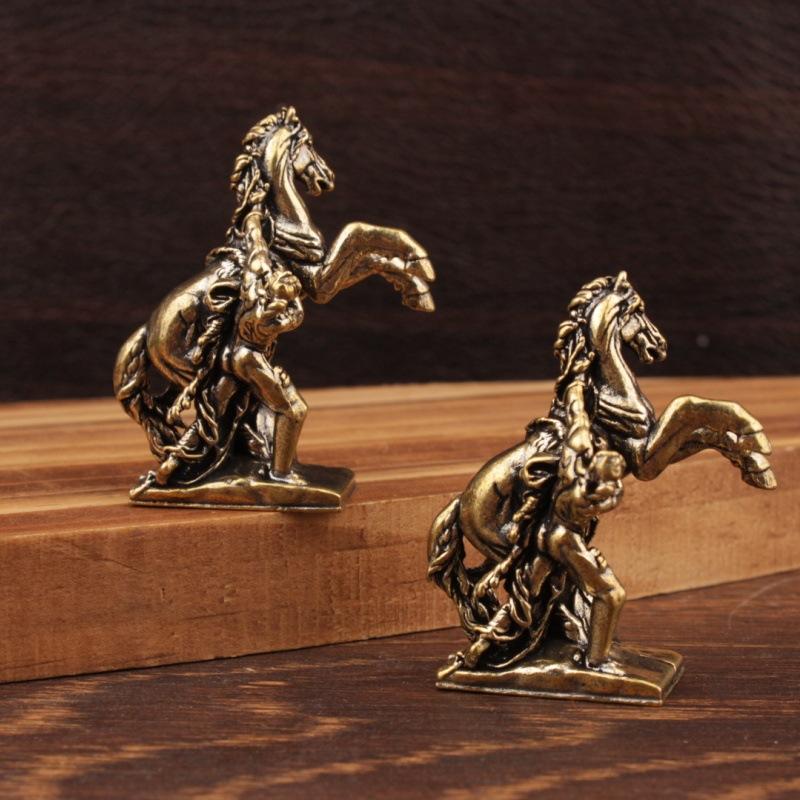 Vintage Brass Horse Statue Feng Shui Lucky Wealth Decor Collectible Figurine Zodiac Horse Ornament Good Fortune Home Decoration