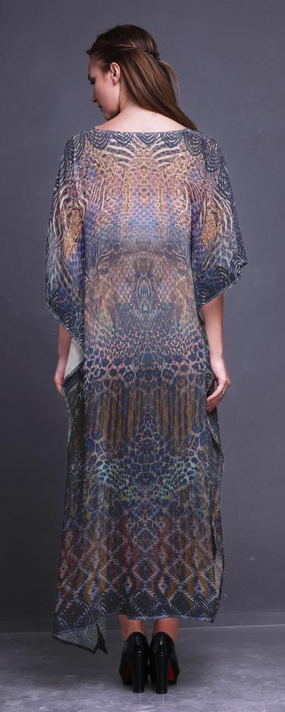 Phagun Tiger Face Animal Beach Kaftan Bikini Cover Up Womena    S Maxi Dress Long