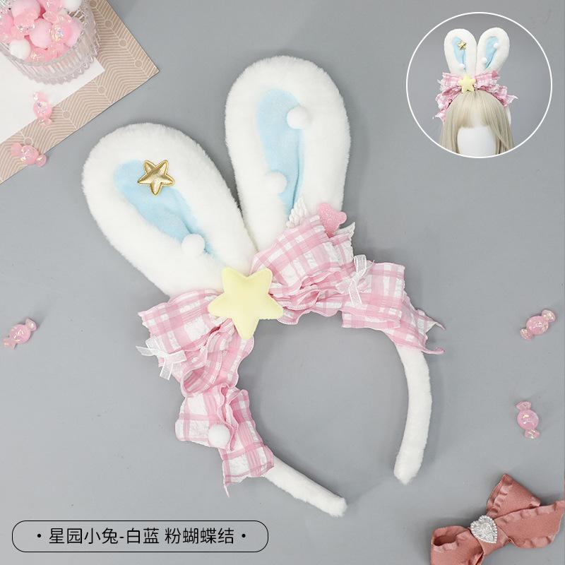 Japanese cute plush rabbit hair accessories lolita girl comic show headgear yk bow simulation rabbit ear headband