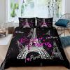 Eiffel Tower Duvet Cover Set King Size Love Heart Bedding Set Paris City Polyester Building Set For Girls France Urban Style
