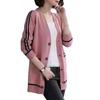 Herbst und Winter Damen V-Ausschnitt Strickjacke Langärmliger Lockerer Mittelanger Gestreifter Pullover