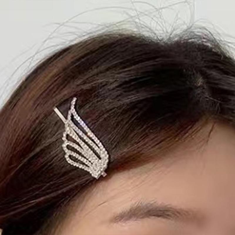 Girls Side Hairpin Full of Diamond Temperament Girl Side Bangs Edge Clip 1Pcs Korean Shining Rhinestone Angel Wings Hairpin