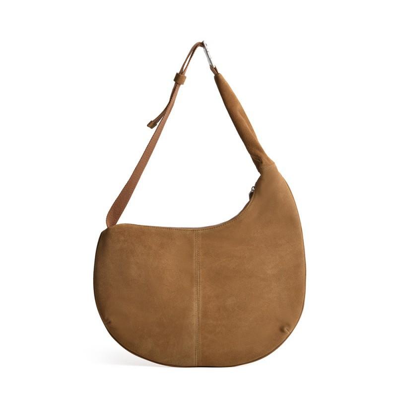 Vintage Frosted High-end Dumpling Bag With Large Capacity Suede Texture Genuine Leather Shoulder Women s Commuting Versatile Crossbody 39x1.5x37cm коричневый