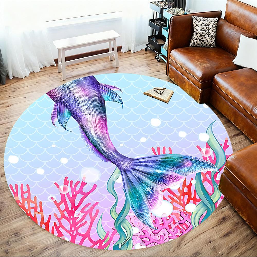 1pc Mermaid Tail Coral Round Chair mat Area Rug - Non-Slip, Floor Mat for Office, Bedroom, and Indoor Decor c1125428