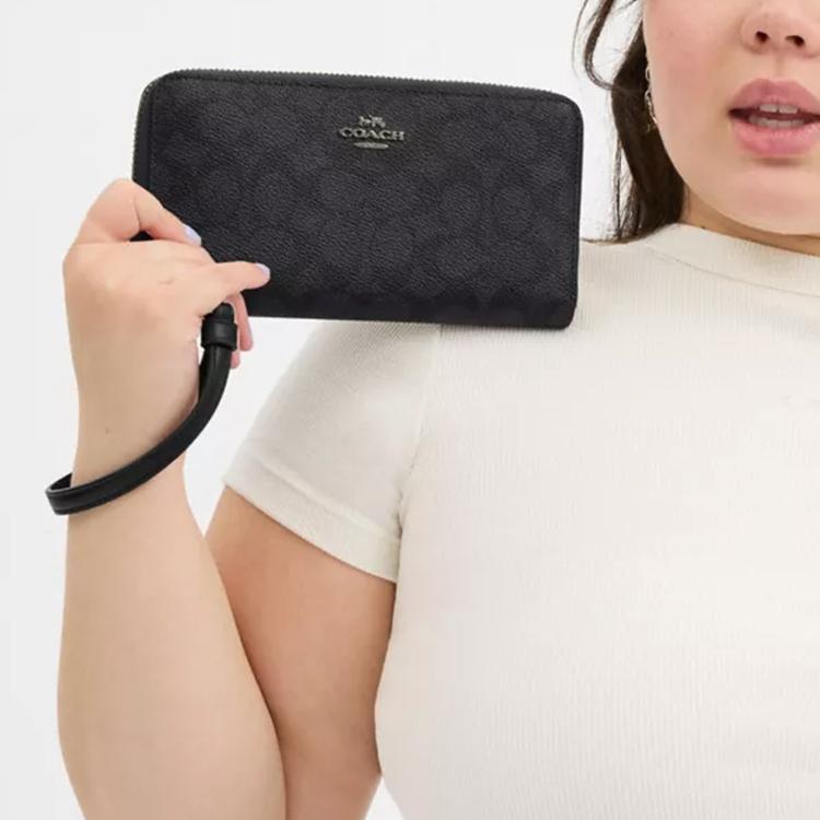 New COACH Coated Canvas Wallet Small Women's Charcoal & Black CW778-QBMI5