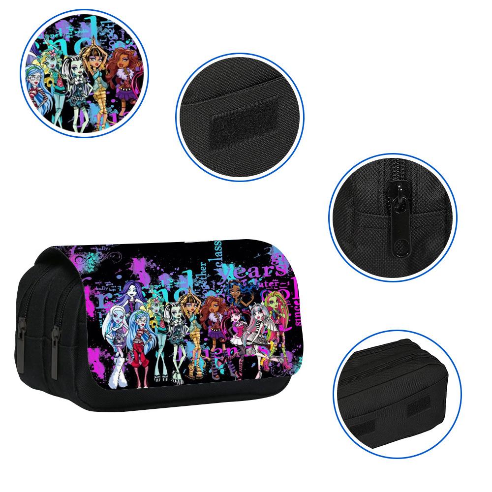 Monster High Pencil Case Large Capacity Double Zippers Cartoon Stationery Box