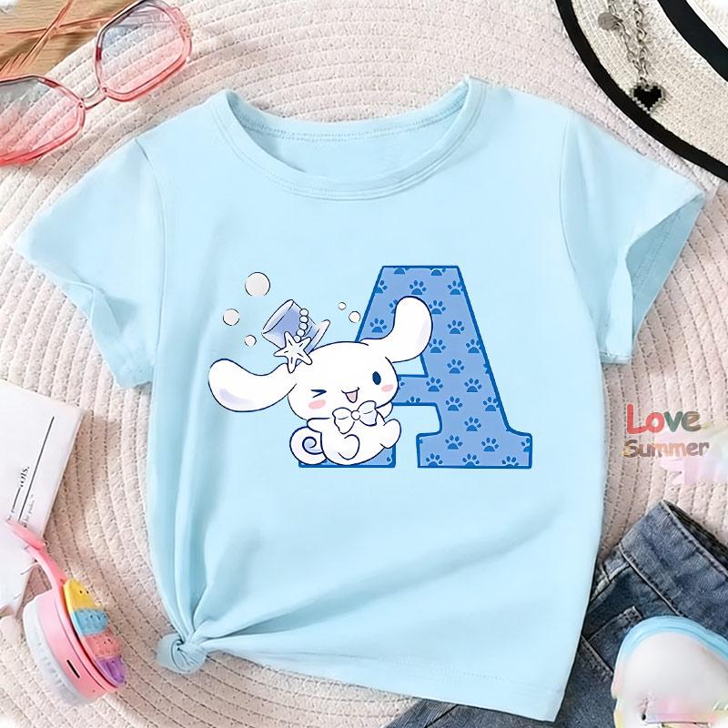 

Літня дівчача футболка з коротким рукавом Cinnamoroll Солодка мила собачка Cinnamon Візерунок Дівчата Круглий виріз Щоденні вуличні активності 160