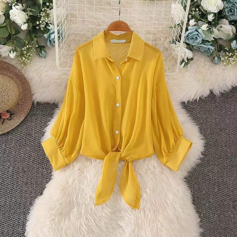 Sheer Shirts for Women Tender Fairycore Button Summer Sun-proof Lightweight Korean Style Slouchy Commuting Temperament Versatile