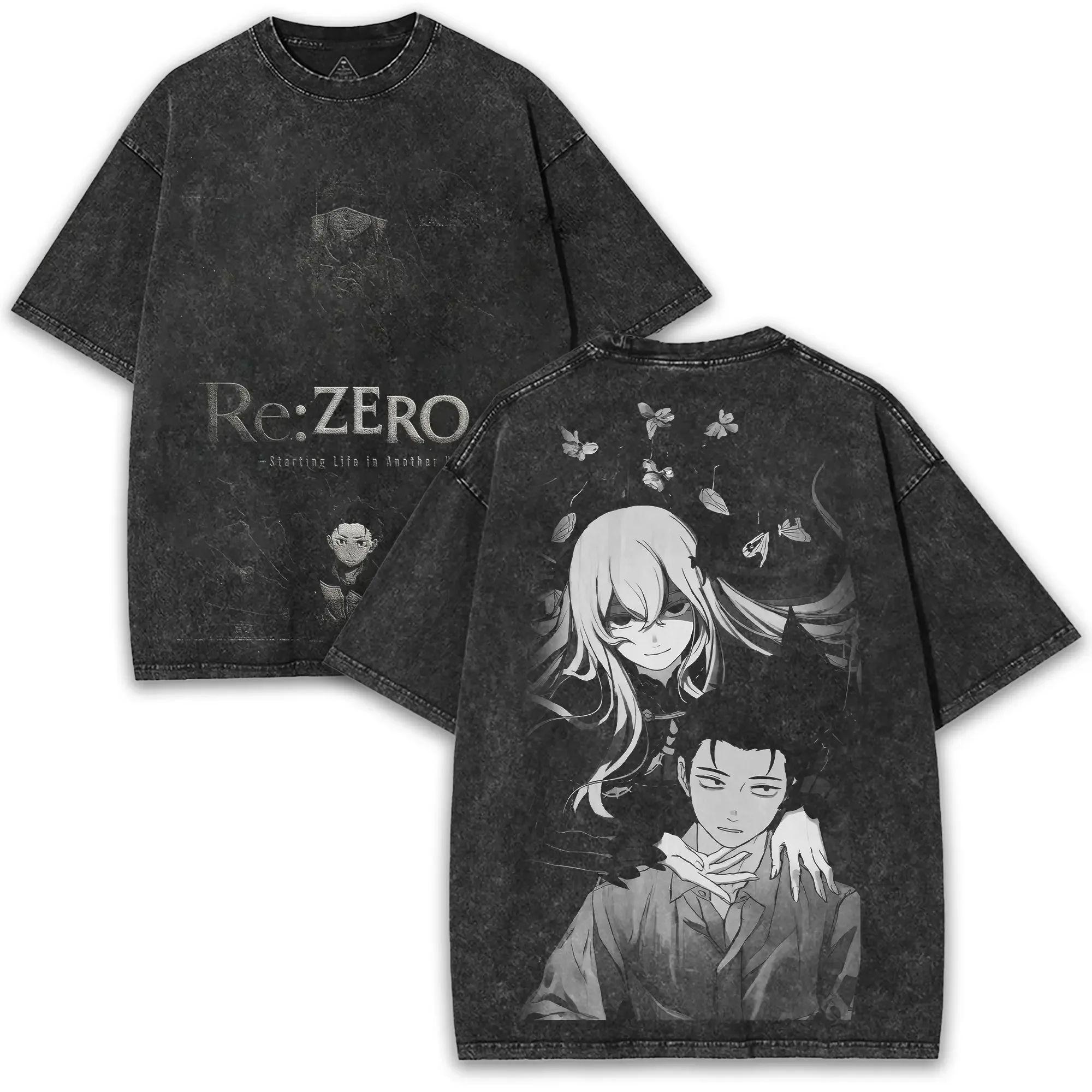 Pretty Girl Clothing ReZERO Subaru Echidna T-shirt voor Herenkleding Anime Vintage Gewassen Oversized T-shirt Zomer Korte Mouw Katoenen T-shirts Tops XXXL