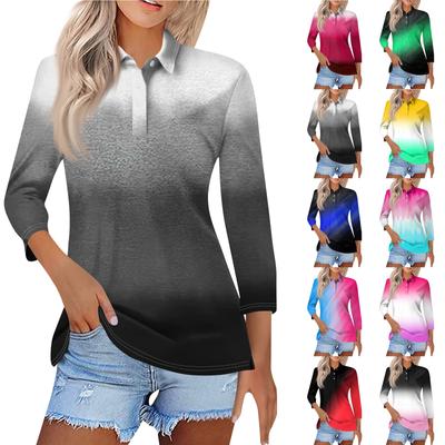 Chemise imprimée à manches 3/4 pour femmes, hauts boutonnés décontractés à la mode