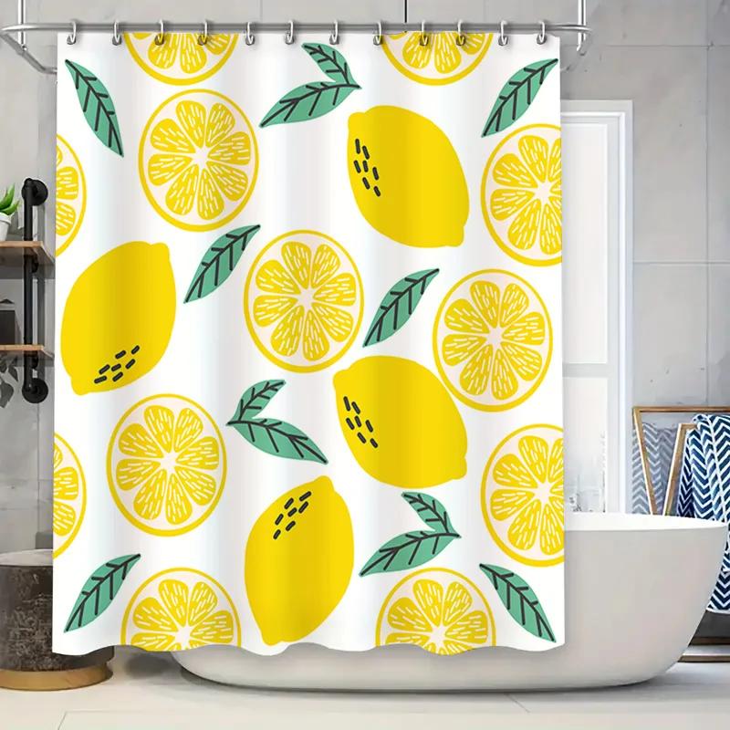 

Bathroom Decor Shower Curtain For Kids Or Adults Featuring Yellow Lemons With Green Leaves On White Background. W60H190(CM)-1 Pcs