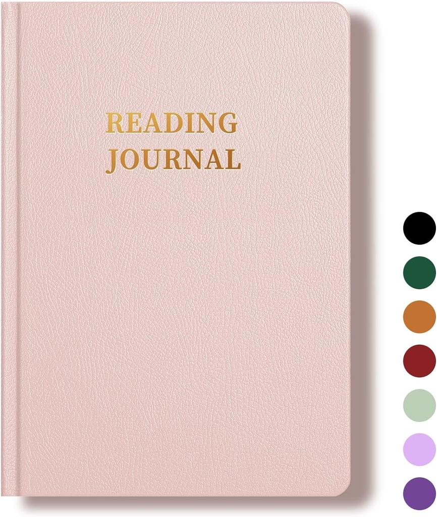 Pink 5.8x8.3 Leather Reading Journal - Gift for Book Lovers and Readers, Review and Track Your Reading with 65 Book Reviews