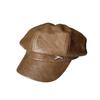 British Retro Pu Leather Brim Small Standard Octagonal Hat Women'S Temperament Versatile Cap Showing Face Small Newsboy Hat