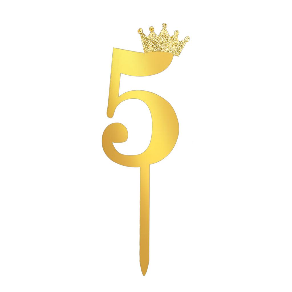 Number Cake Topper Gold Silver Crown Acrylic 0-9 Digital Birthday Party Cake Insert Cake Decoration Wedding Cakes Dessert Decor