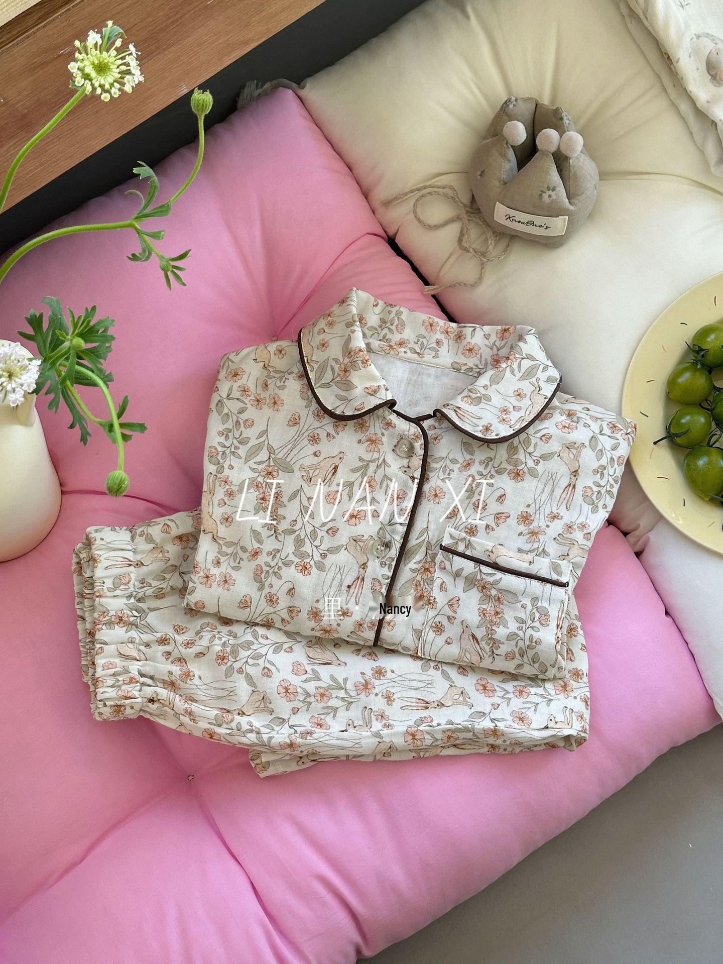 

Мужская и женская мультяшная двухслойная марлевая пижама - Осенняя коллекция (85006) 130 cm