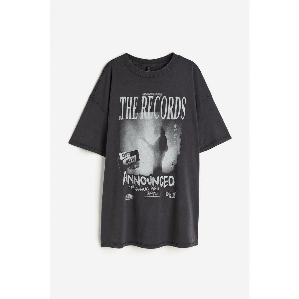 

H M oversized printed t shirt dark gray The Records 1162639021