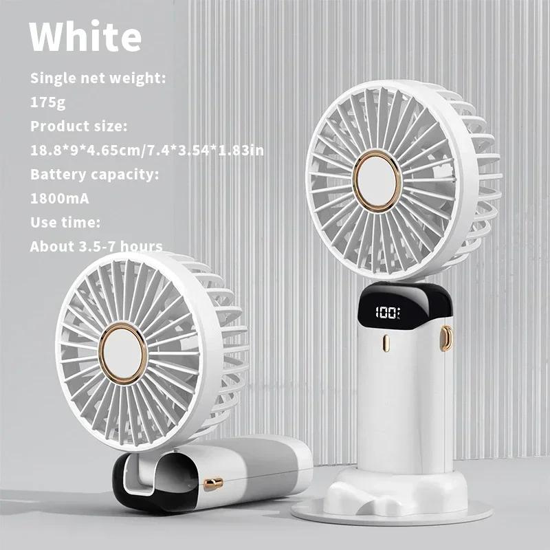 Portable Handheld Mini Fan 3000mAh Foldable Neck Hanging Fans 5 Speed Adjust USB Charge Fan with Phone Stand and Display Screen
