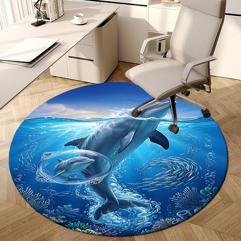 1PC dolphin ocean Non-Slip Floor Round carpet, Office, family, bedroom, Large Area Rug Indoor Rugs,  Durable Polyester-L0400