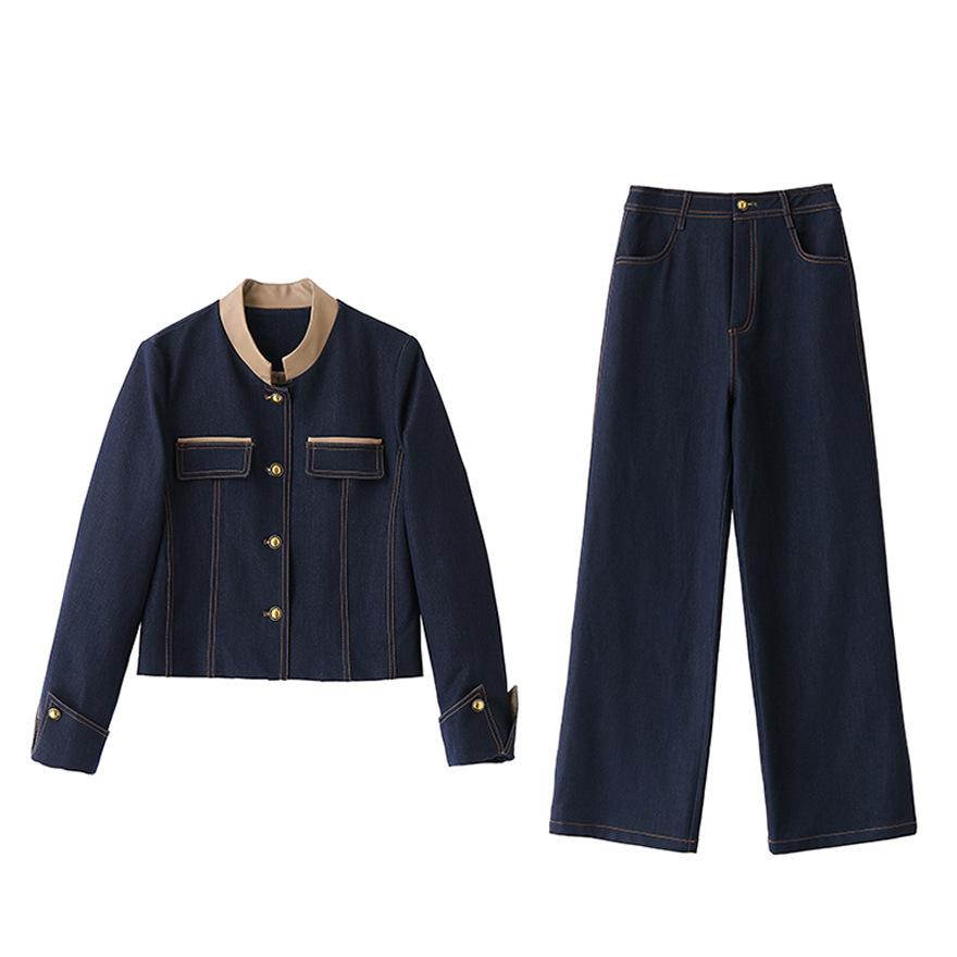 Early spring denim suit women's new spring and autumn fashion casual color matching design two-piece set