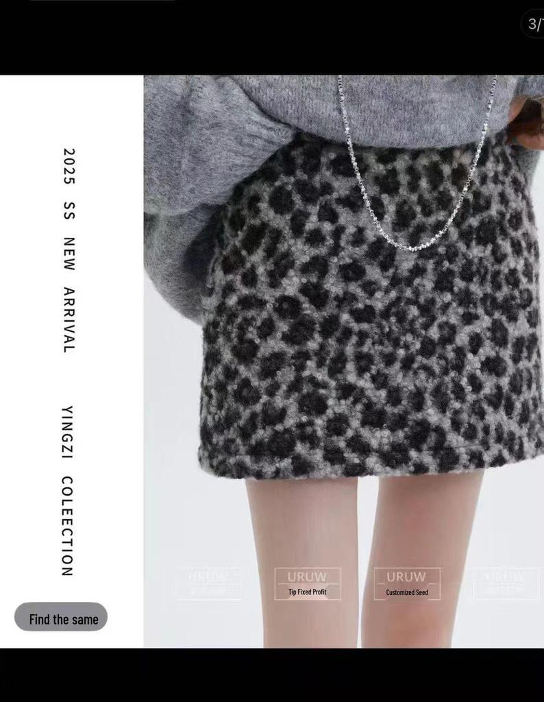 Autumn/Winter High-Waist Leopard Mini Skirt: A-Line, Thickened, Sexy Lambswool for Petite Women