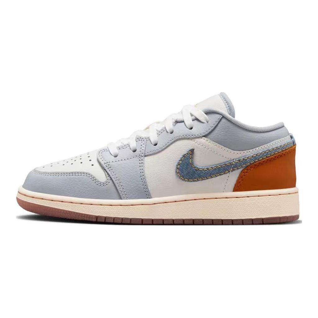 Jordan Air Jordan 1 Low SE Slip Resistant Abrasion Resistant Low top Vintage Basketball Shoes GS White Green FZ5046-041(Team44-)