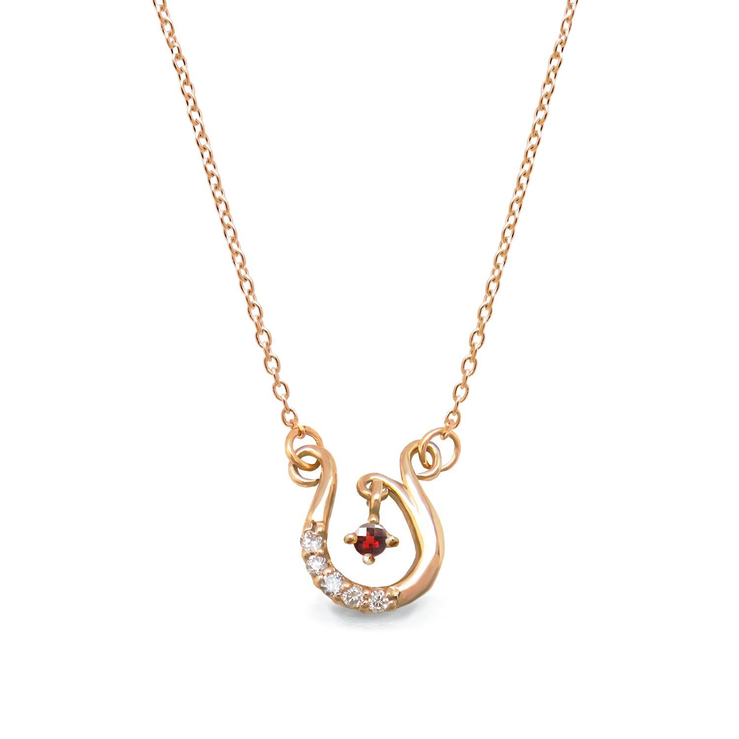 

miwahouseki Happiness Horseshoe Necklace with Choice of Birthstone and Pink Gold Diamond Necklace [Miwa Houseki] (January) (Garnet) розовый