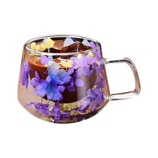 Doppelwandige Kaffeetassen Hochborosilikatglas Tassen mit buntem Blütenblatt-Design Isoliert Hitzebeständig Tee Latte Tassen mit Henkel