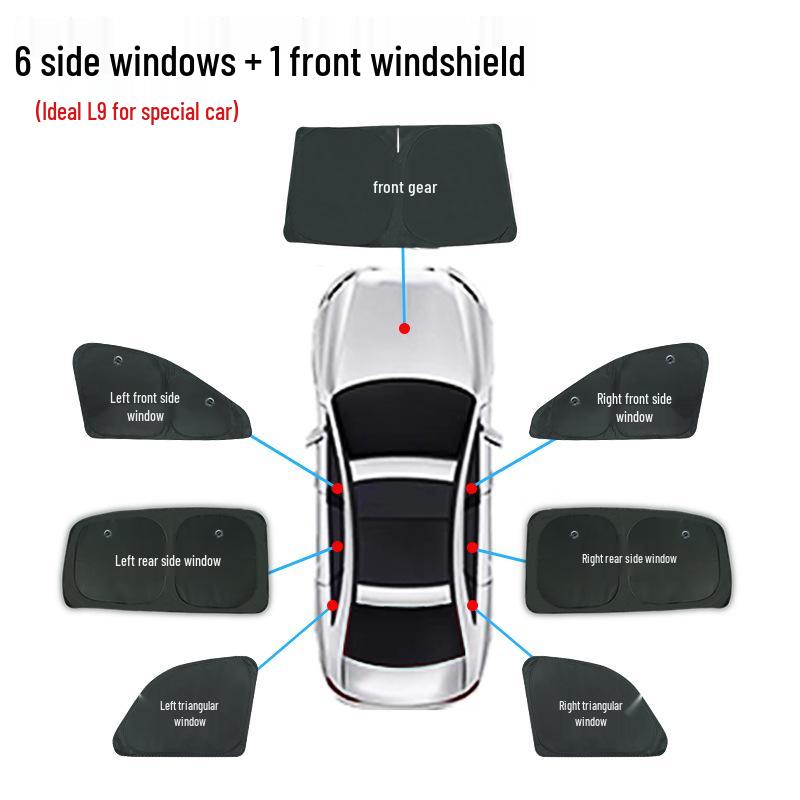 Ideal L9 Opaque Car Window Sunshade: Sun Protection, Heat Insulation, Privacy Curtains for Camping.