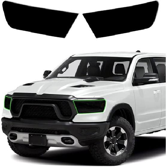 2x Headlights Cover Overlay Vinyl Smoked Black Decals for Dodge RAM 1500 +