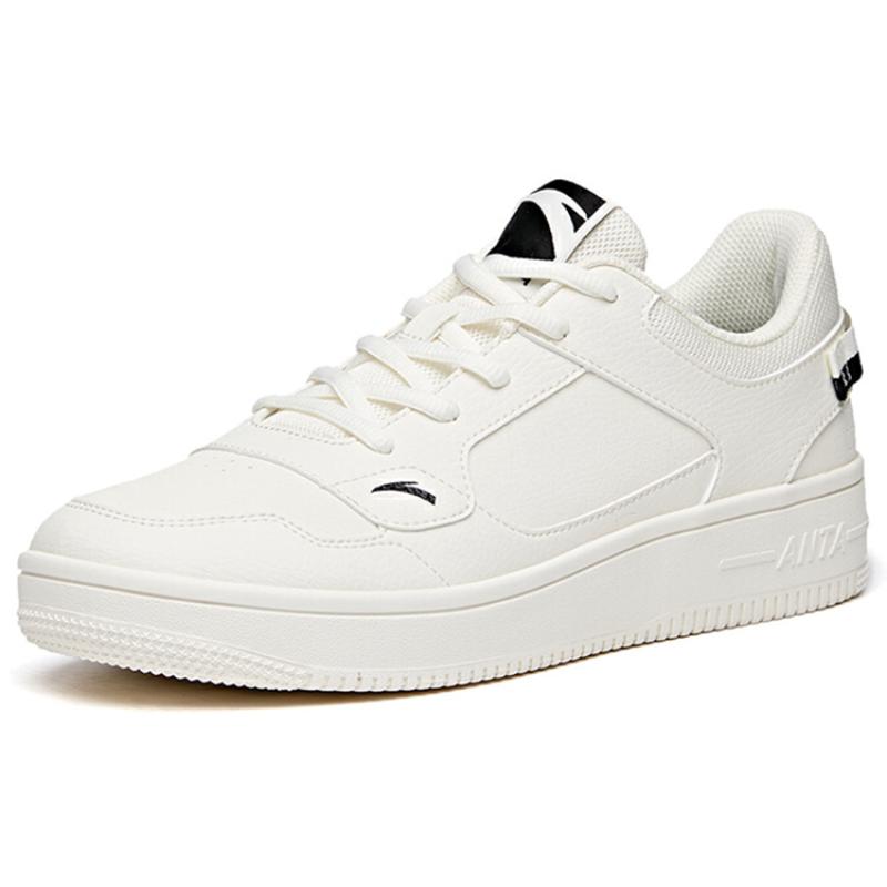Anta Life Collection Synthetic Leather Comfortable Coverage Slip Resistant Low top Skateboard Shoes Men's White Black Sneakers 912018022-2