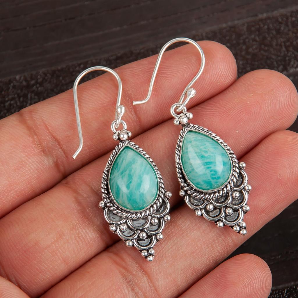 Rare  Amazonite Gemstone 925 Sterling Silver Jewelry Earrings For Birthday Gift EE-85-25