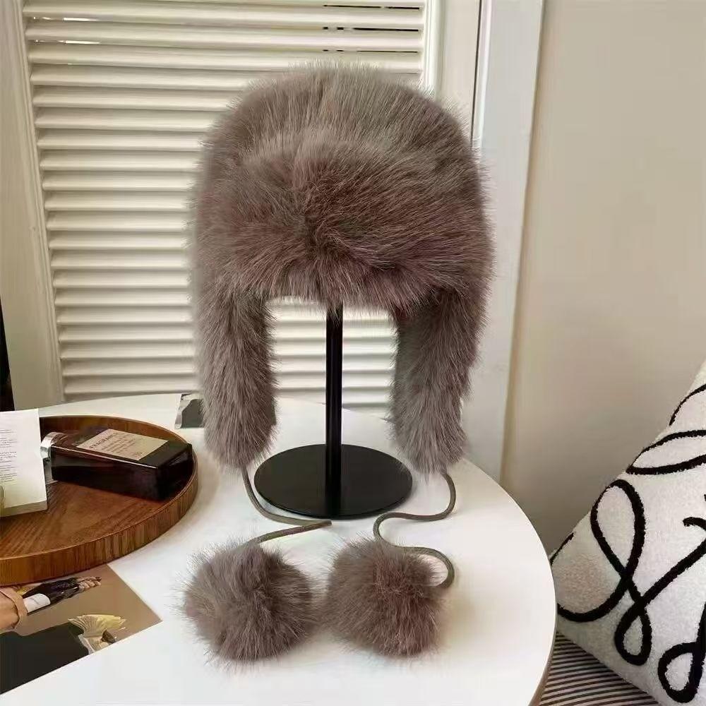 Warm Fluffy Bomber Hat Imitation Mink Fur Cold Weather Hat Fashion Winter Cycling Hat  for Women